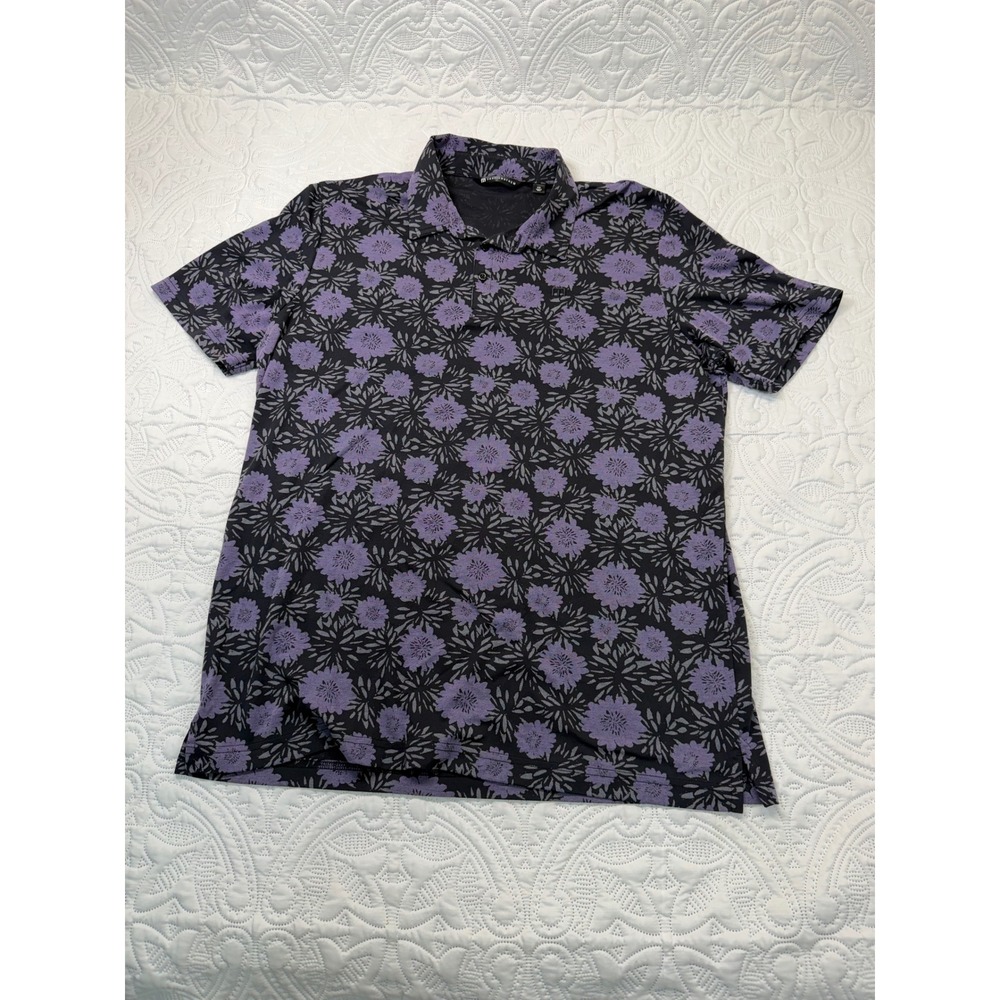 TravisMathew‎ Mens XXL Purple Floral Polo Shirt Short Sleeve Golf Performance